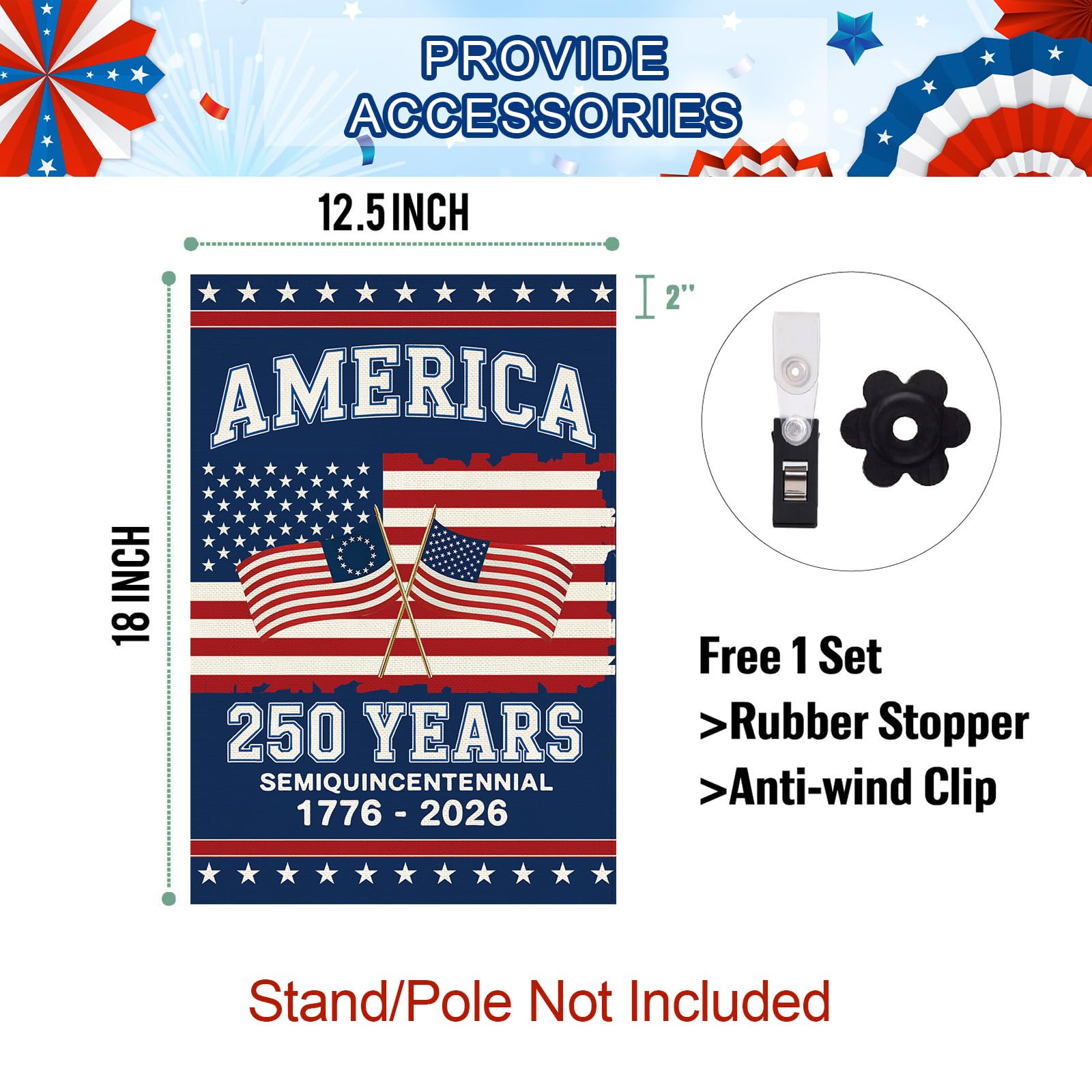 Baccessor 250th Anniversary flag weatherproof design withstands wind and rain