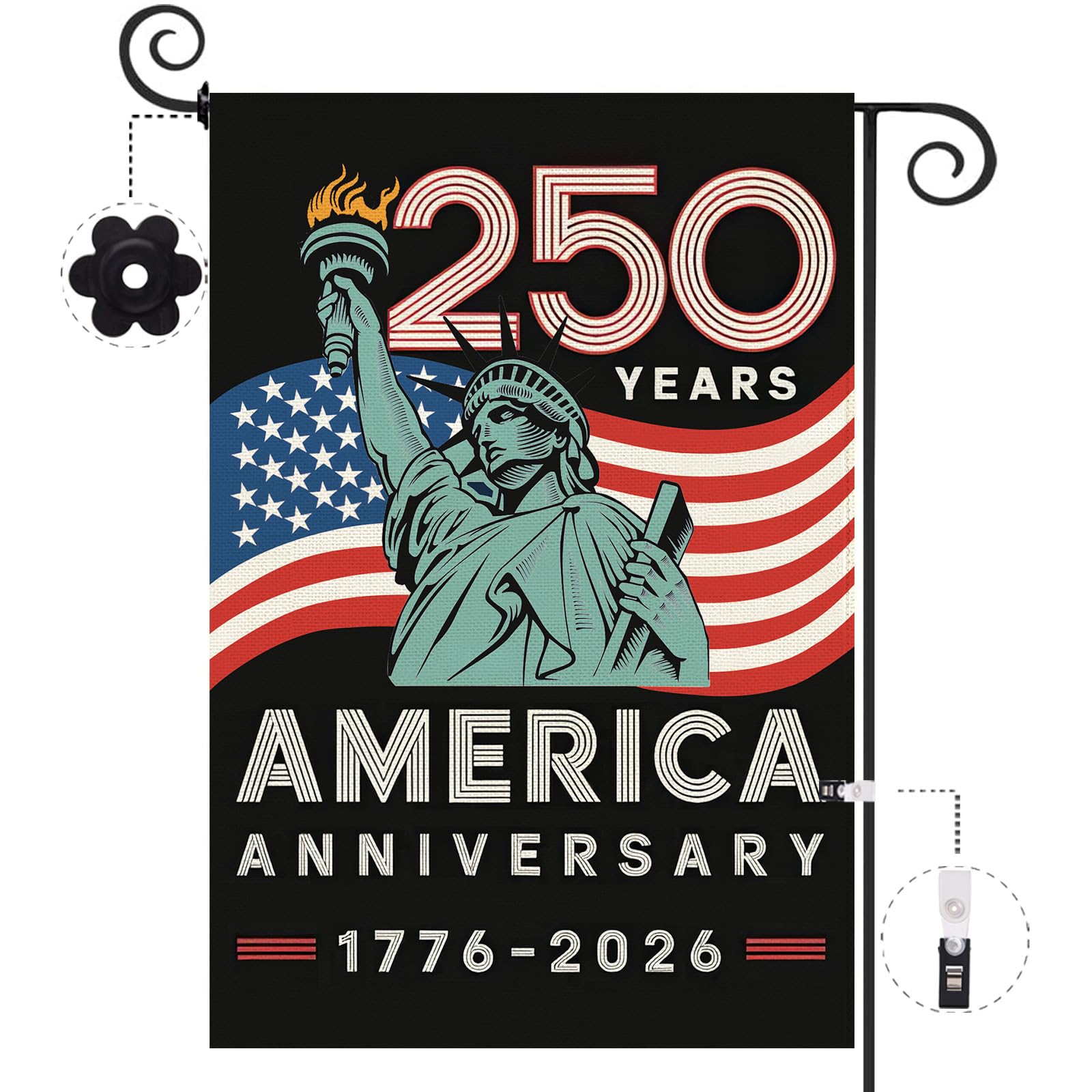 Baccessor 250th Anniversary flag with double-sided print for clear outdoor viewing.
