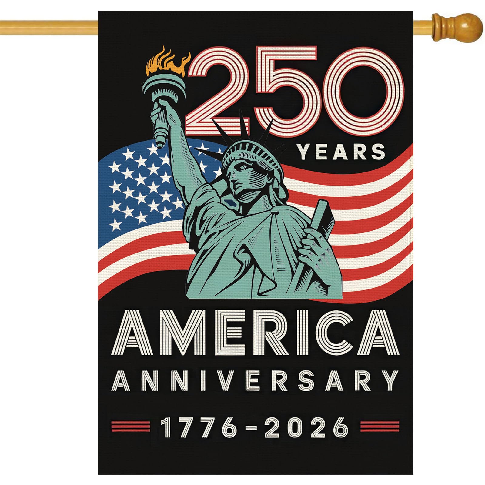 Baccessor 250th anniversary flag front view with double-sided outdoor visibility.
