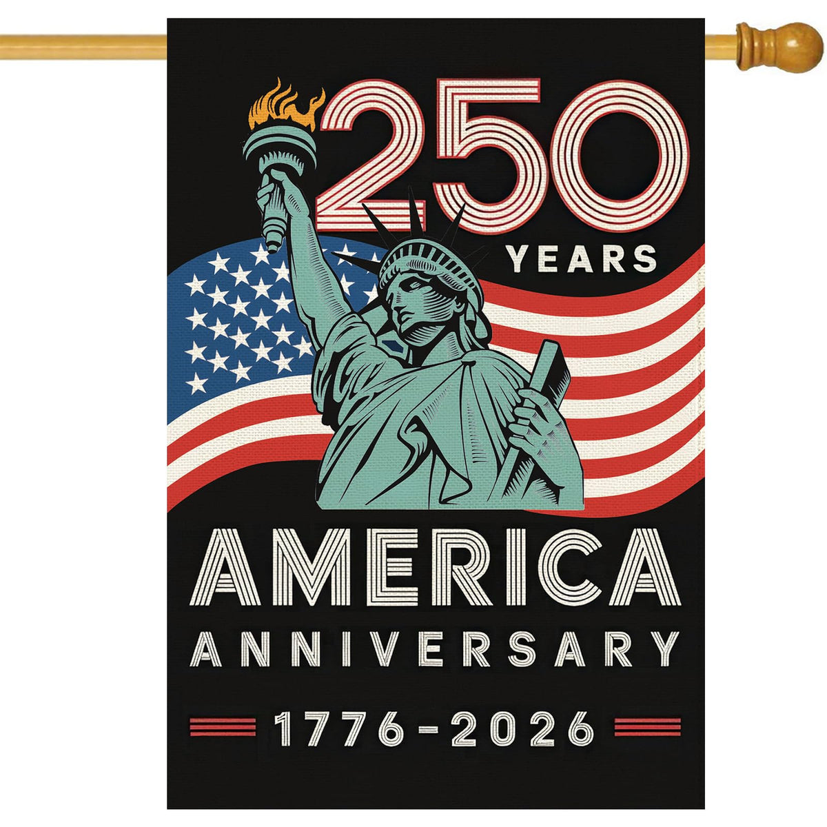 Baccessor 250th anniversary flag front view with double-sided outdoor visibility.