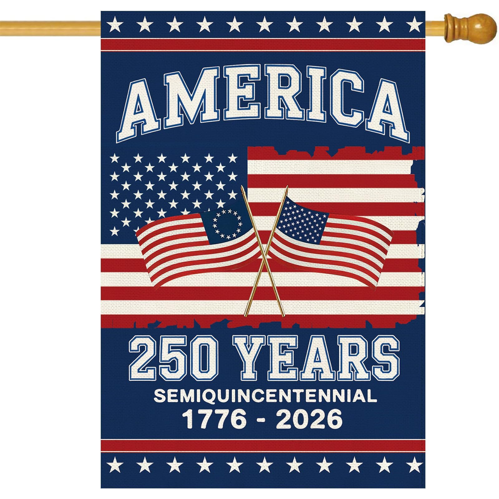 Baccessor 250th Anniversary flag front view with double-sided print for outdoor display