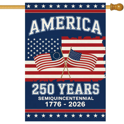 Baccessor 250th Anniversary flag front view with double-sided print for outdoor display