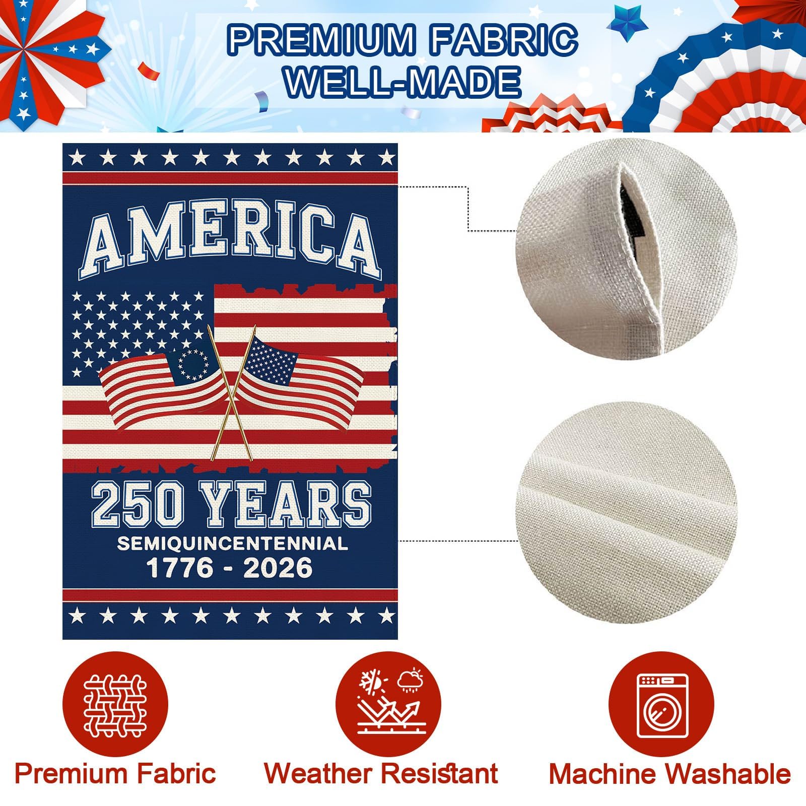 Baccessor 250th Anniversary flag easy care washability for repeated outdoor use