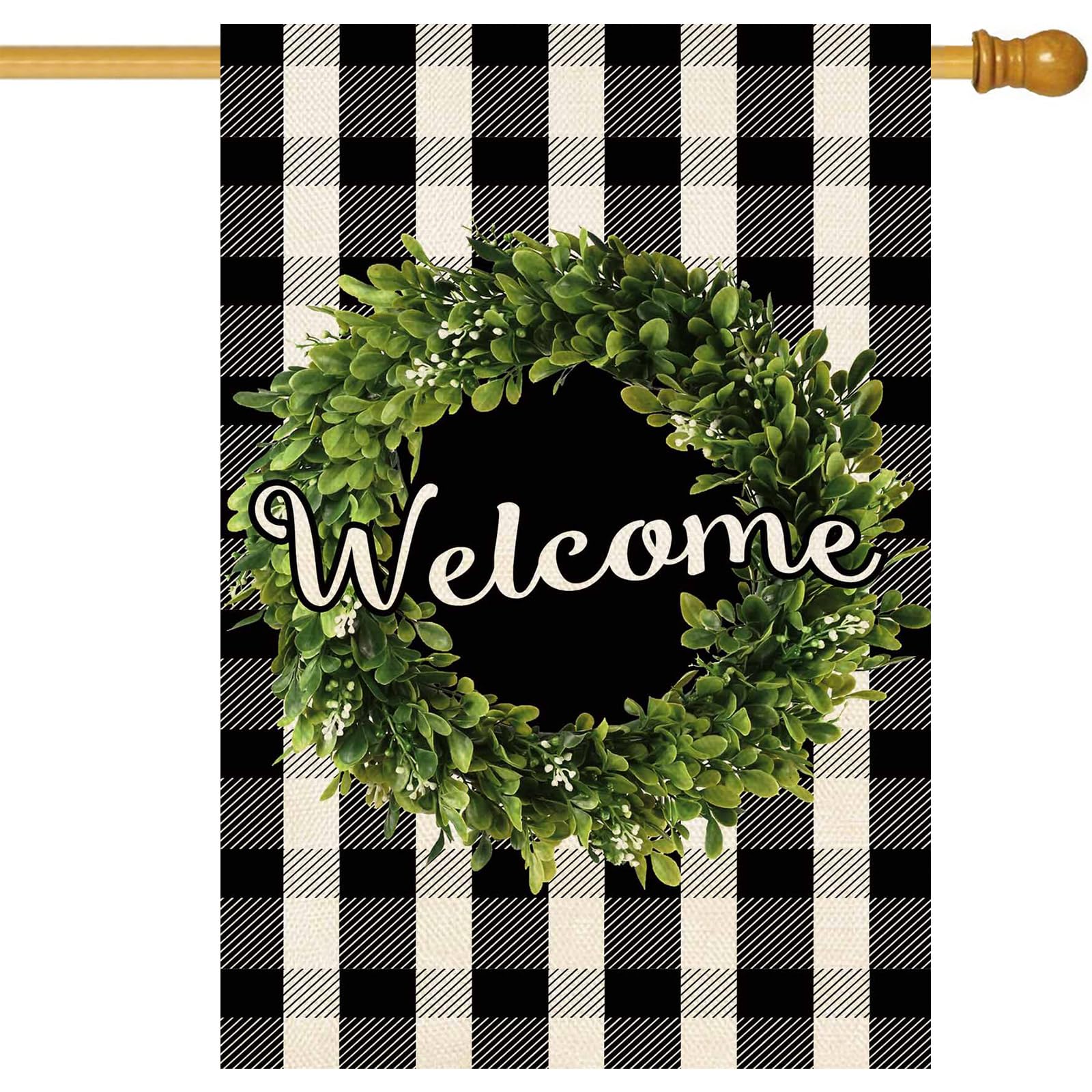 Baccessor Boxwood Wreath flag, double-sided and weatherproof for outdoor porch decor