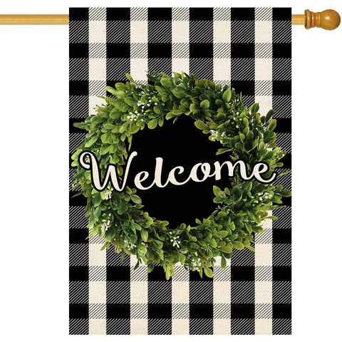 Baccessor Boxwood Wreath flag, double-sided and weatherproof for outdoor porch decor