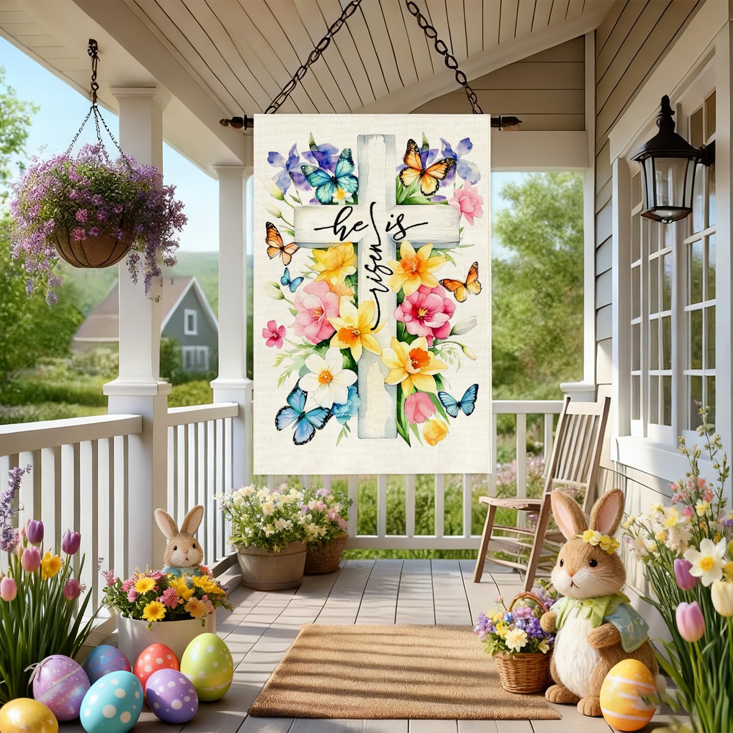 Baccessor Flag mounted on stand adds versatile outdoor decor.