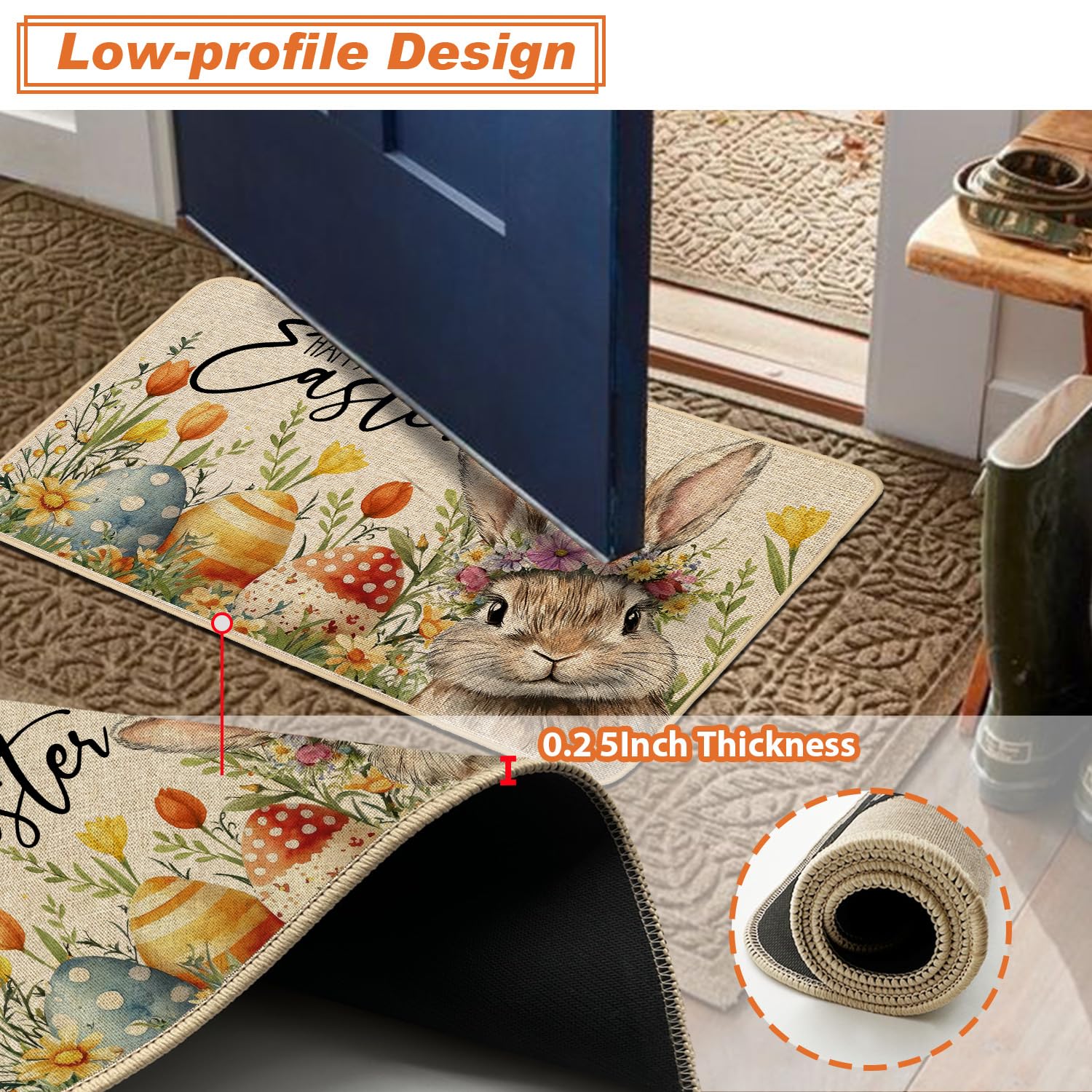Baccessor bunny carrot decor mat brings playful style to porches and patios.