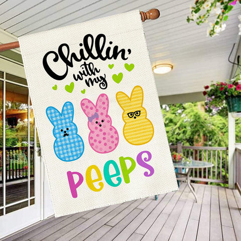 Baccessor double-sided bunny flag reads correctly from both sides for welcoming garden signage