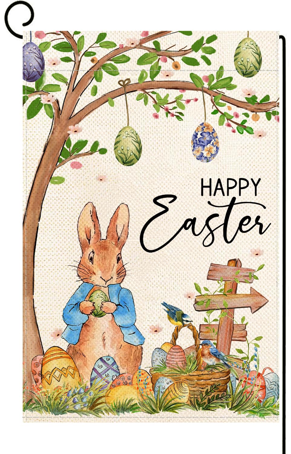 Baccessor bunny Easter flag featuring eggs and florals for vibrant outdoor decoration.