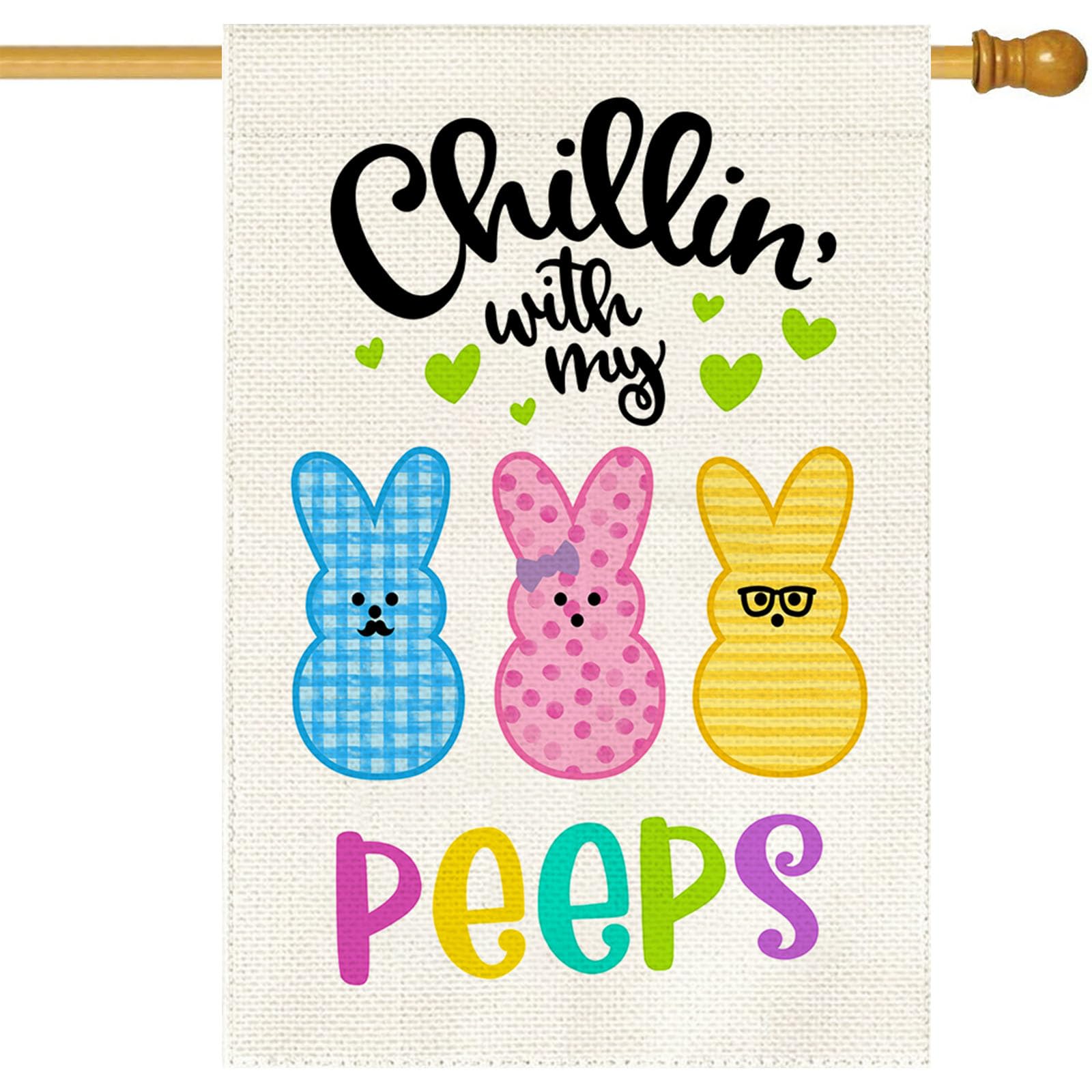 Baccessor Bunny Easter House Flag with Chillin With My Peeps design for vibrant outdoor display