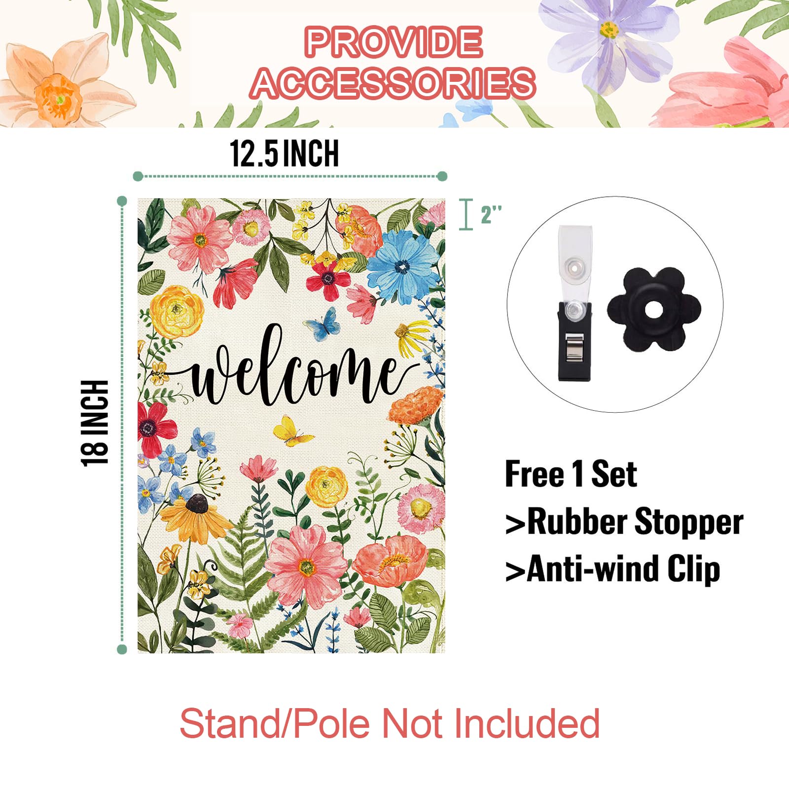 Baccessor burlap double-sided flag print stays visible from all angles.