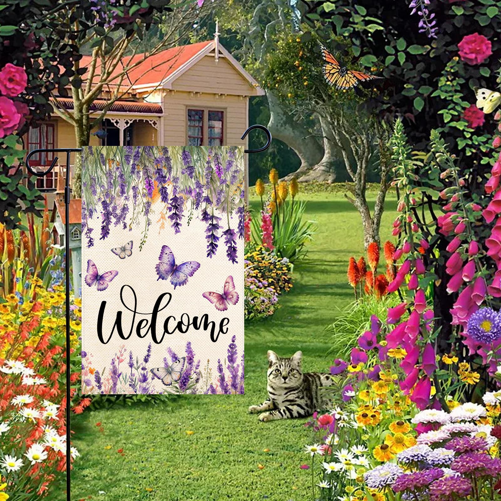Baccessor burlap garden flag 12x18 adds rustic charm to outdoor spaces.