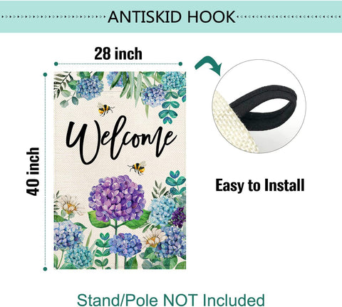 Baccessor Double-sided hydrangea flag with vivid colors designed for outdoor use.