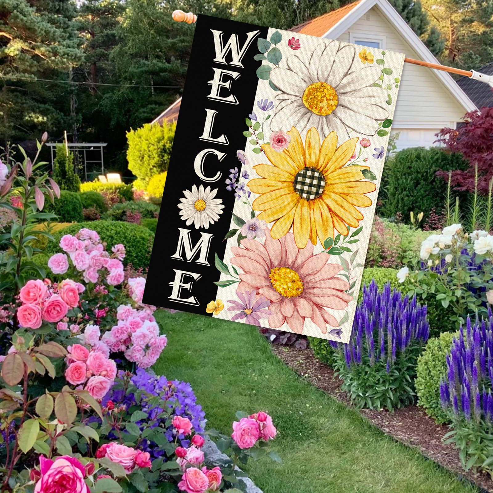Baccessor burlap welcome flag 28x40 inches on standard poles