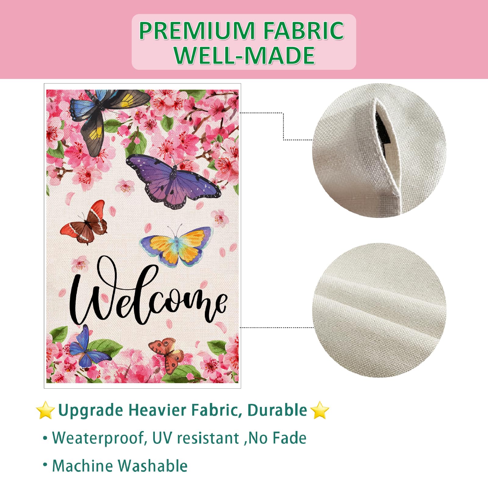 Cherry blossom yard flag adds seasonal charm to outdoor spaces.