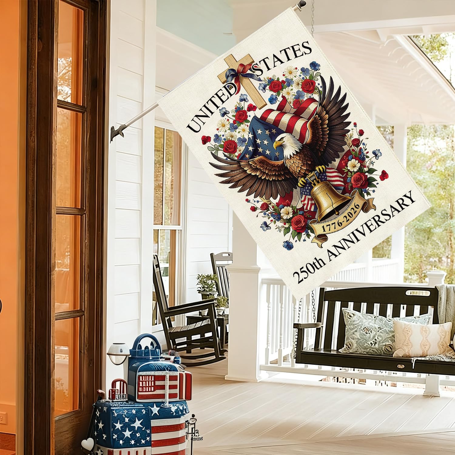 Baccessor close-up shows durable burlap and crisp print