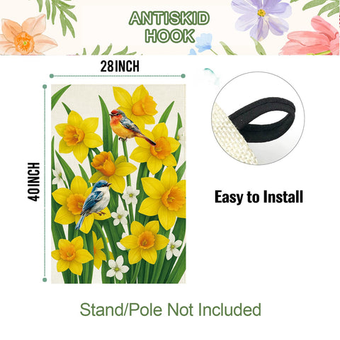 Baccessor daffodils house flag burlap texture adds rustic charm
