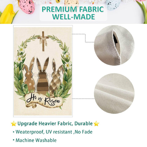 Baccessor double-sided burlap Easter flag for clear viewing from both directions.