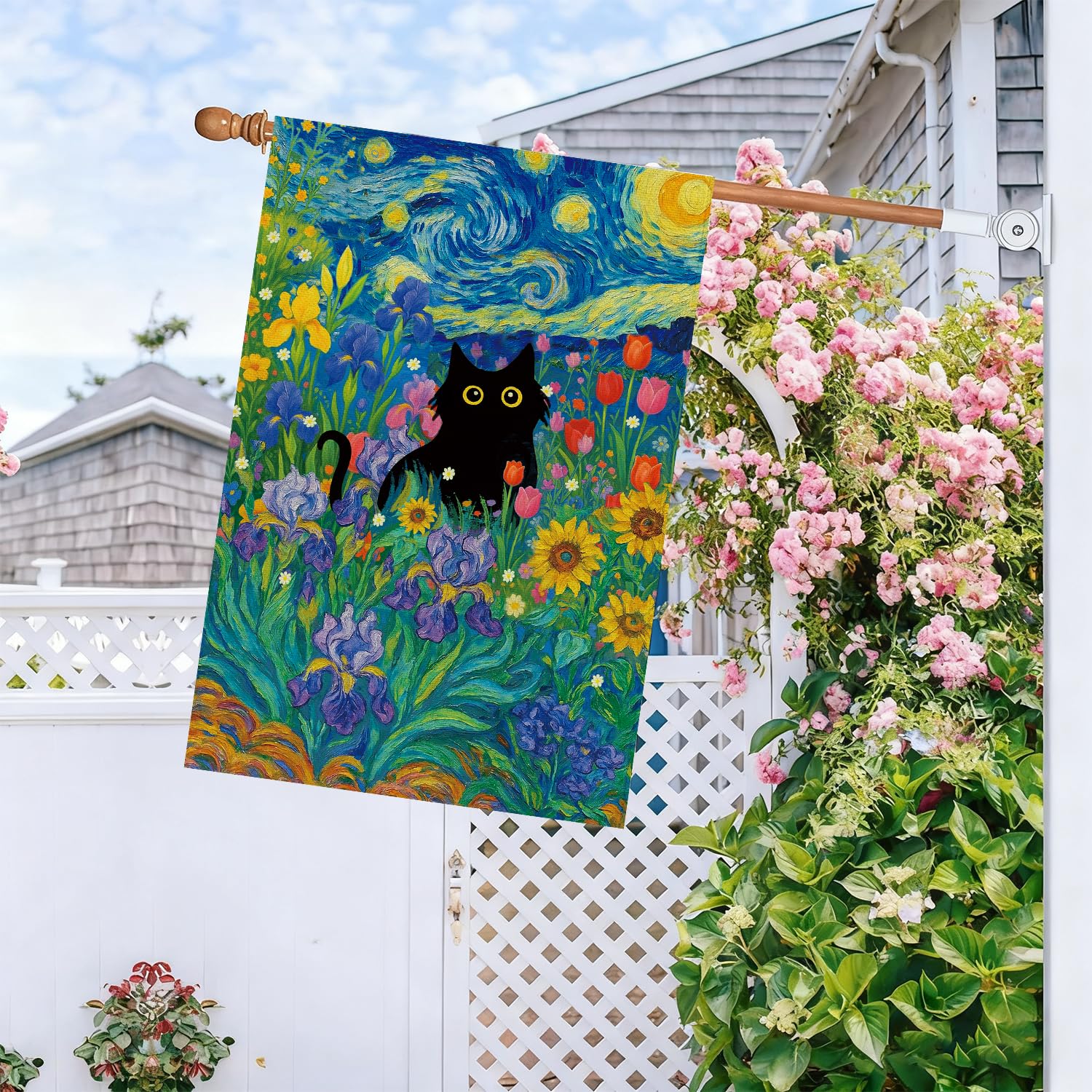 Baccessor double-sided burlap flag ensures visibility from any direction.