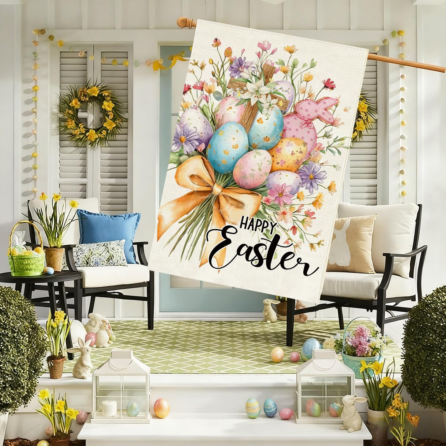 Baccessor double-sided Easter flag design visible from any angle.