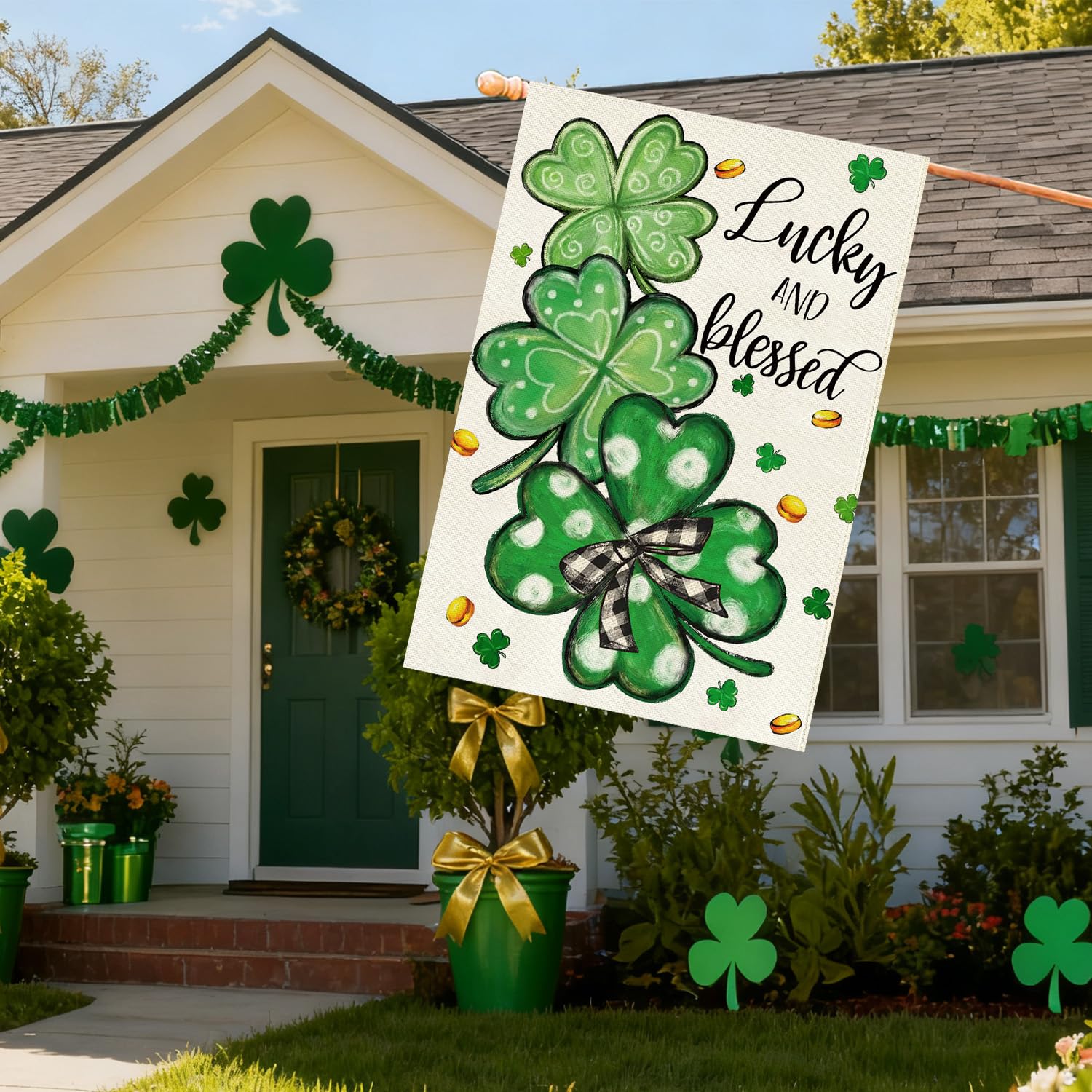 Baccessor double-sided green shamrock flag provides visibility from every angle.