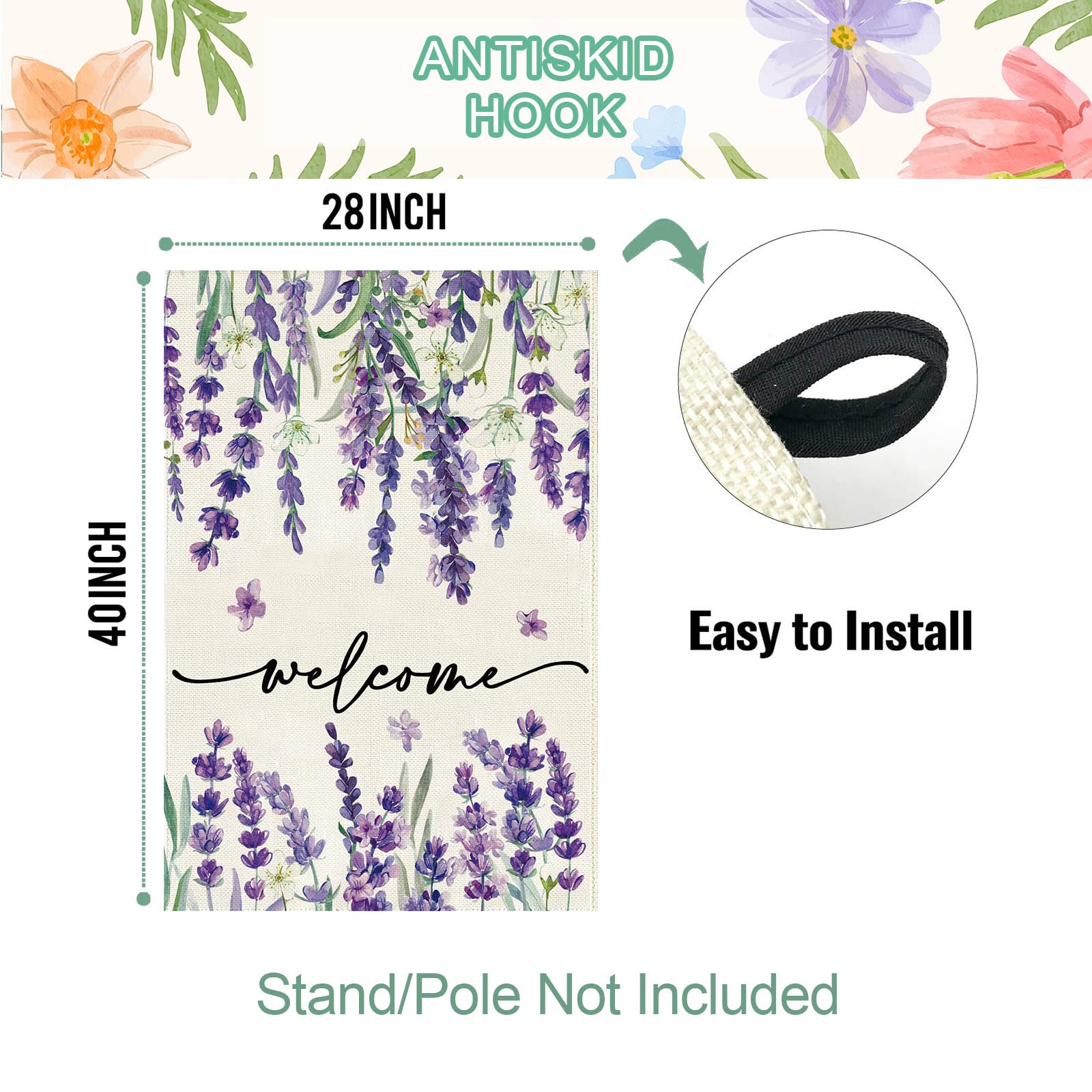 Baccessor double-sided print flag, vivid lavender petals, easy outdoor display