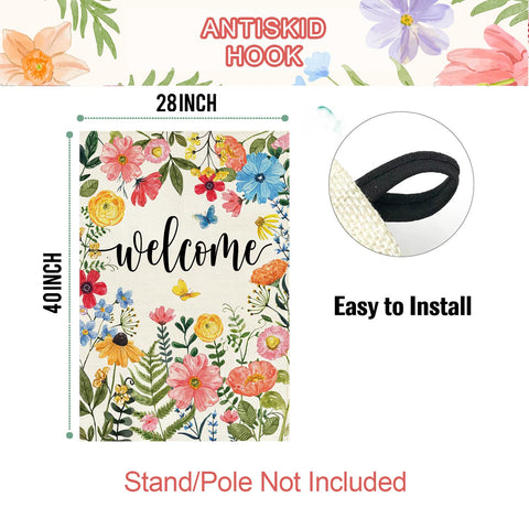 Baccessor flag with vibrant double-sided wildflower print visible from all angles