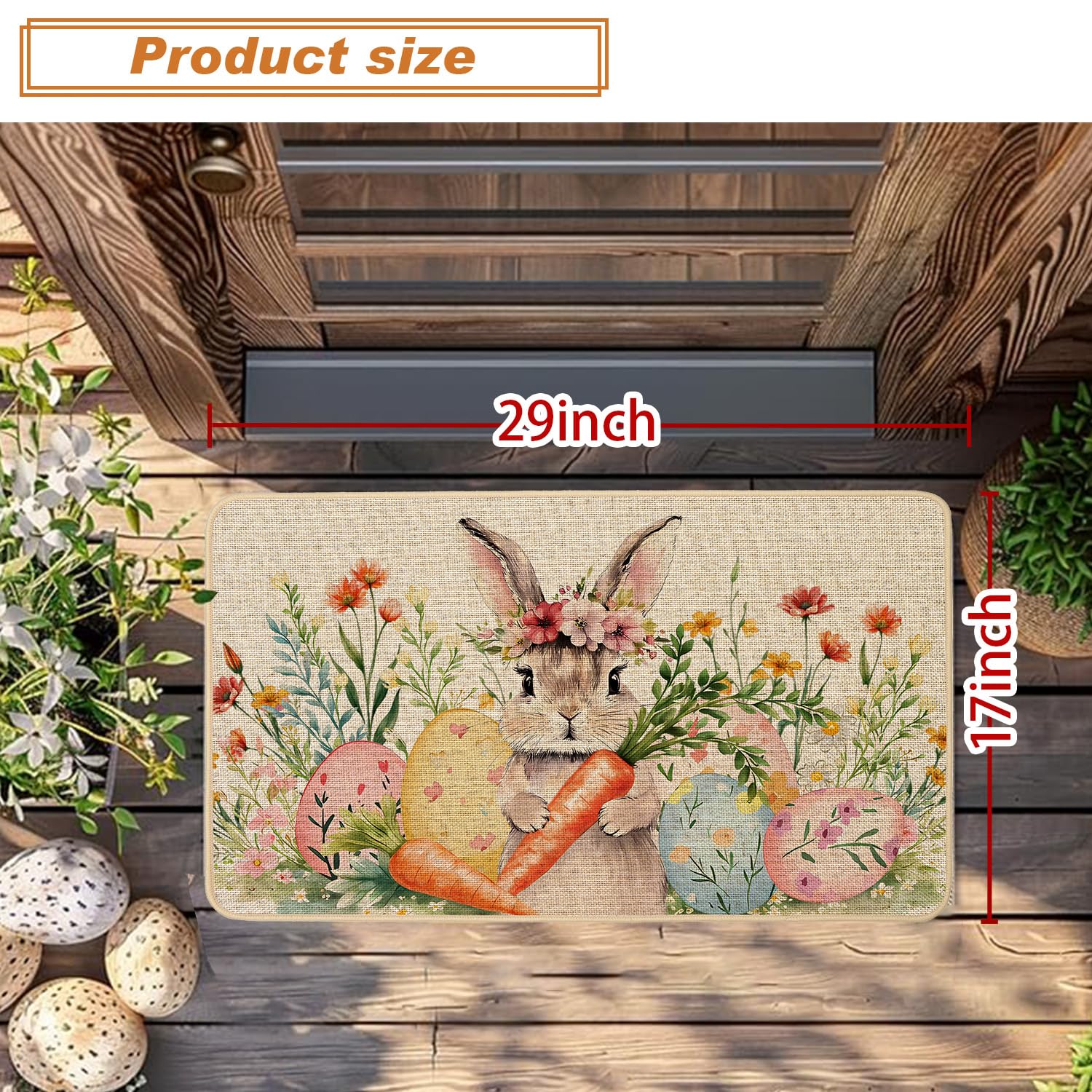 Baccessor Easter bunny door mat with non-slip backing stays in place at entrances