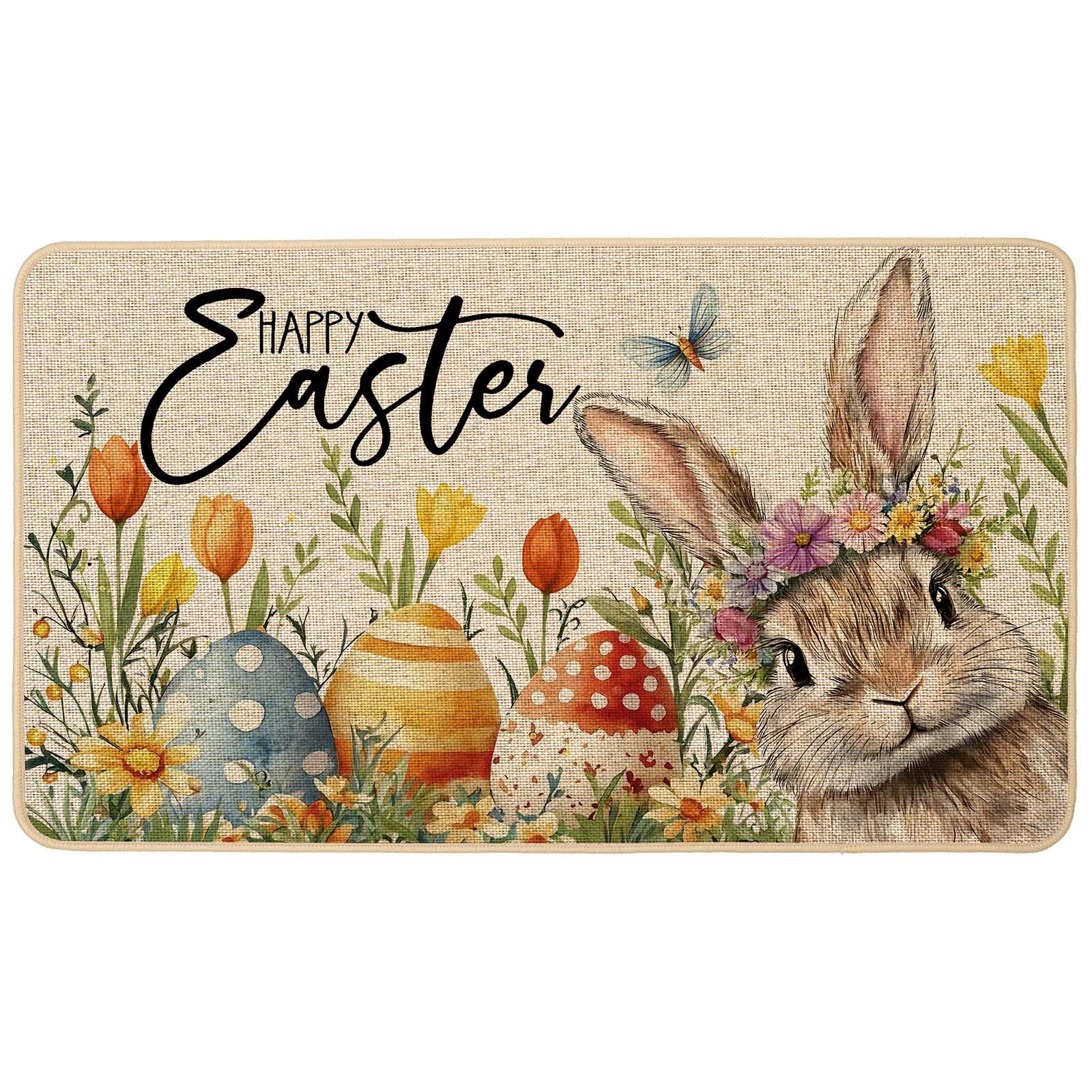 Baccessor Easter Bunny doormat 17x29 with low profile for easy doorway clearance.