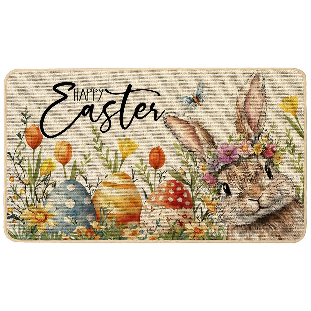 Baccessor Easter Bunny doormat 17x29 with low profile for easy doorway clearance.