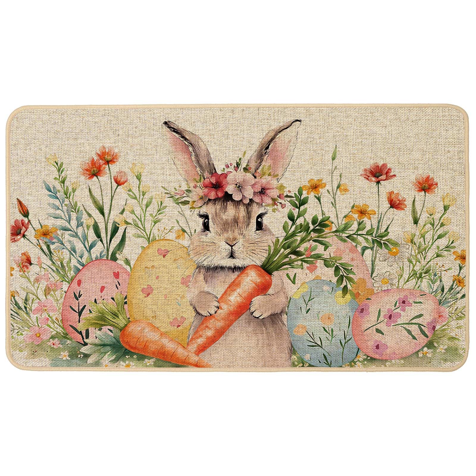 Baccessor Easter bunny doormat outdoor view with floral design welcomes guests