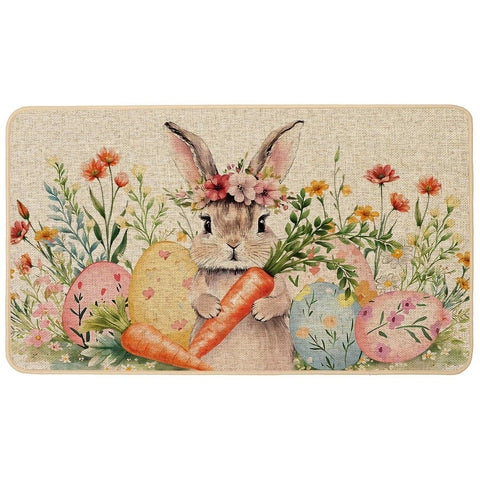 Baccessor Easter bunny doormat outdoor view with floral design welcomes guests