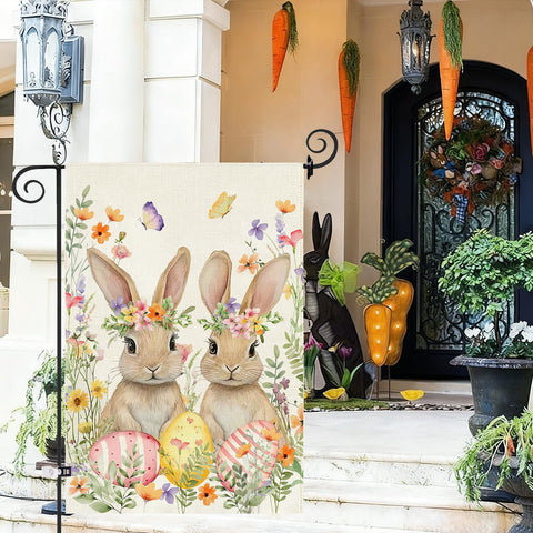 Vivid colors stay bright in wind, rain, and snow on the Baccessor Easter Bunny flag.