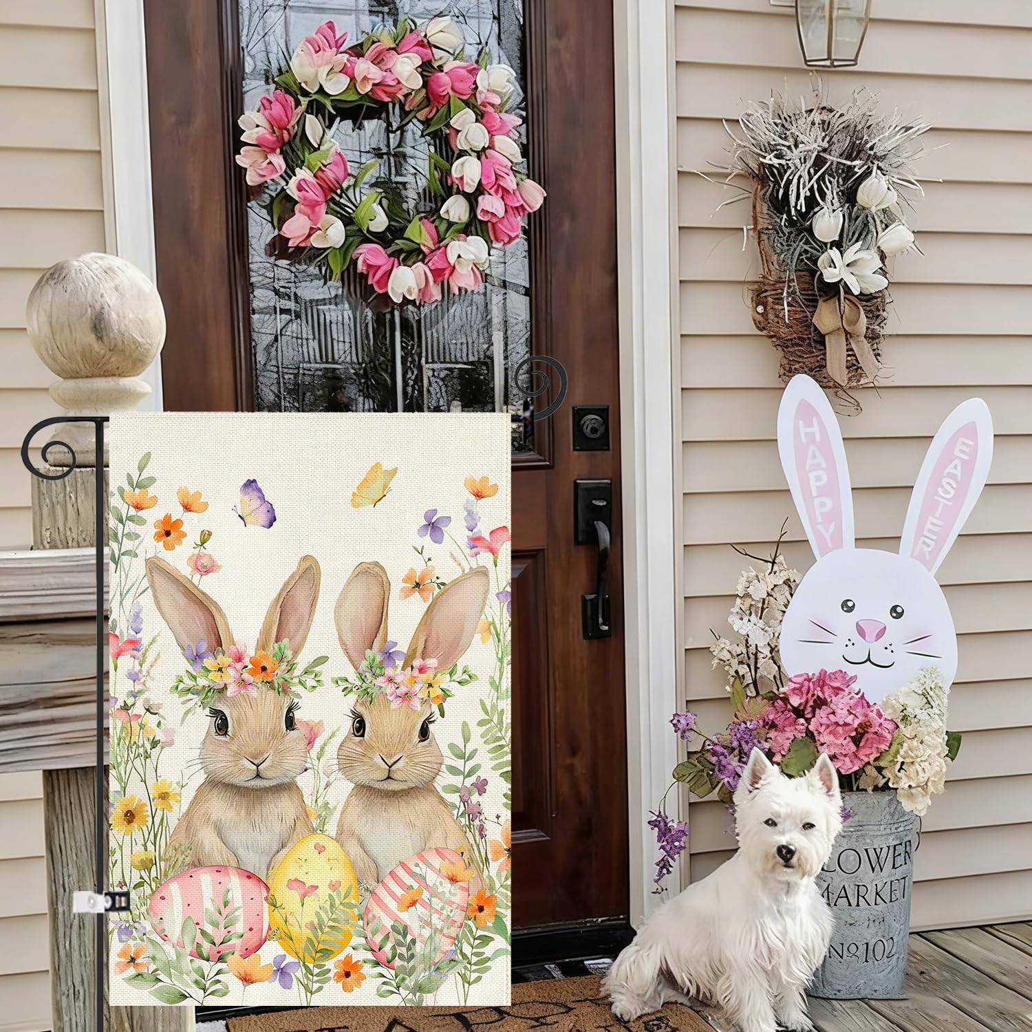 Baccessor Easter Bunny flag with double-sided print improves visibility from any angle.