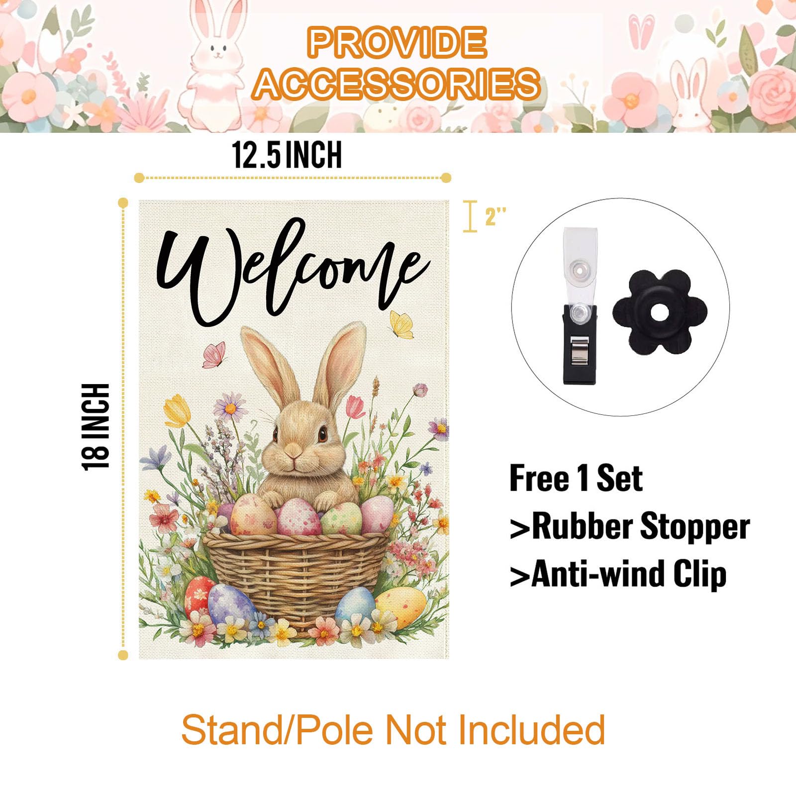 Baccessor Easter Bunny Garden Flag close-up print shows vibrant spring colors.