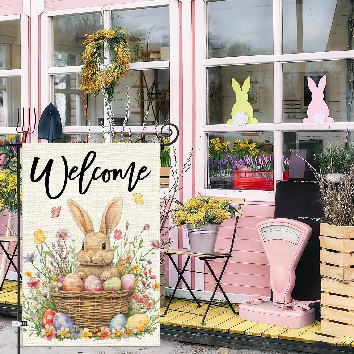 Baccessor Easter Bunny Garden Flag hanging sleeve enables easy pole mounting.