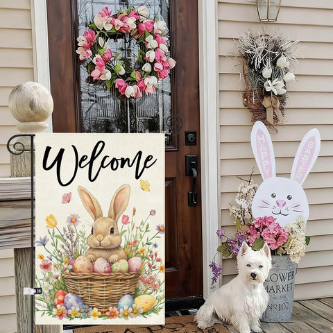 Baccessor Easter Bunny Garden Flag versatile seasonal decor for yard, porch, or deck.