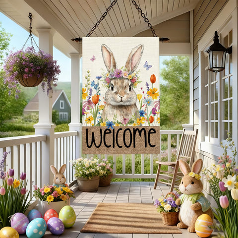 Baccessor Easter Bunny House Flag 28x40 double-sided print visible from both sides
