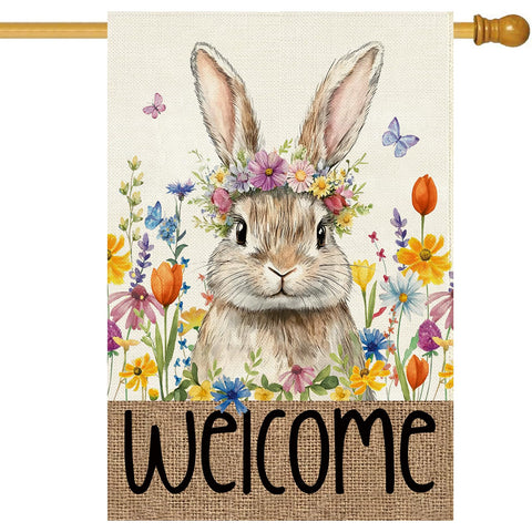 Baccessor Easter Bunny House Flag 28x40 front view showing bright spring design for porch