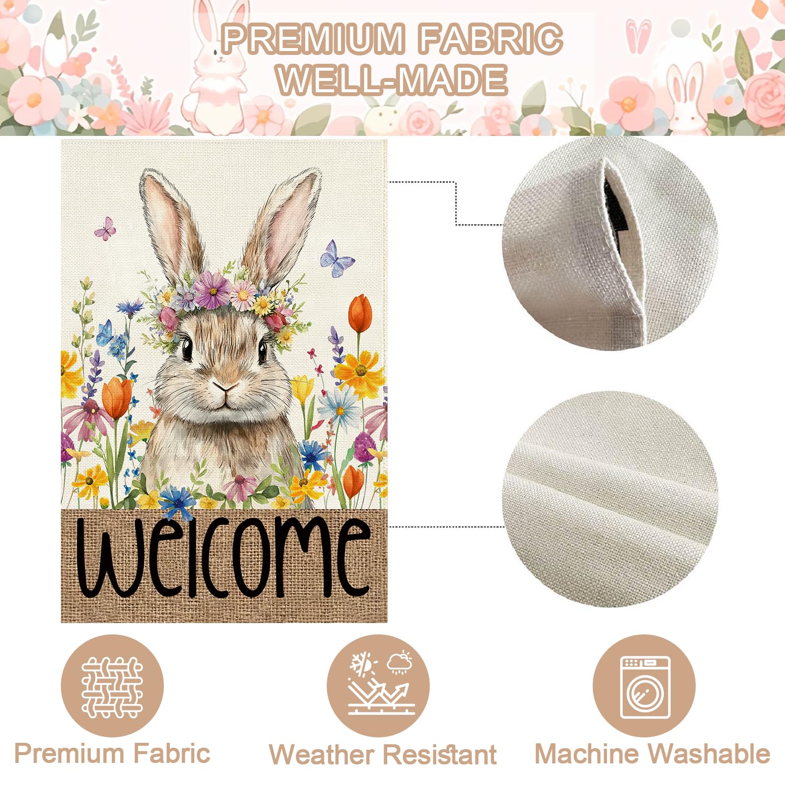 Baccessor Easter Bunny House Flag 28x40 weatherproof fabric withstands elements