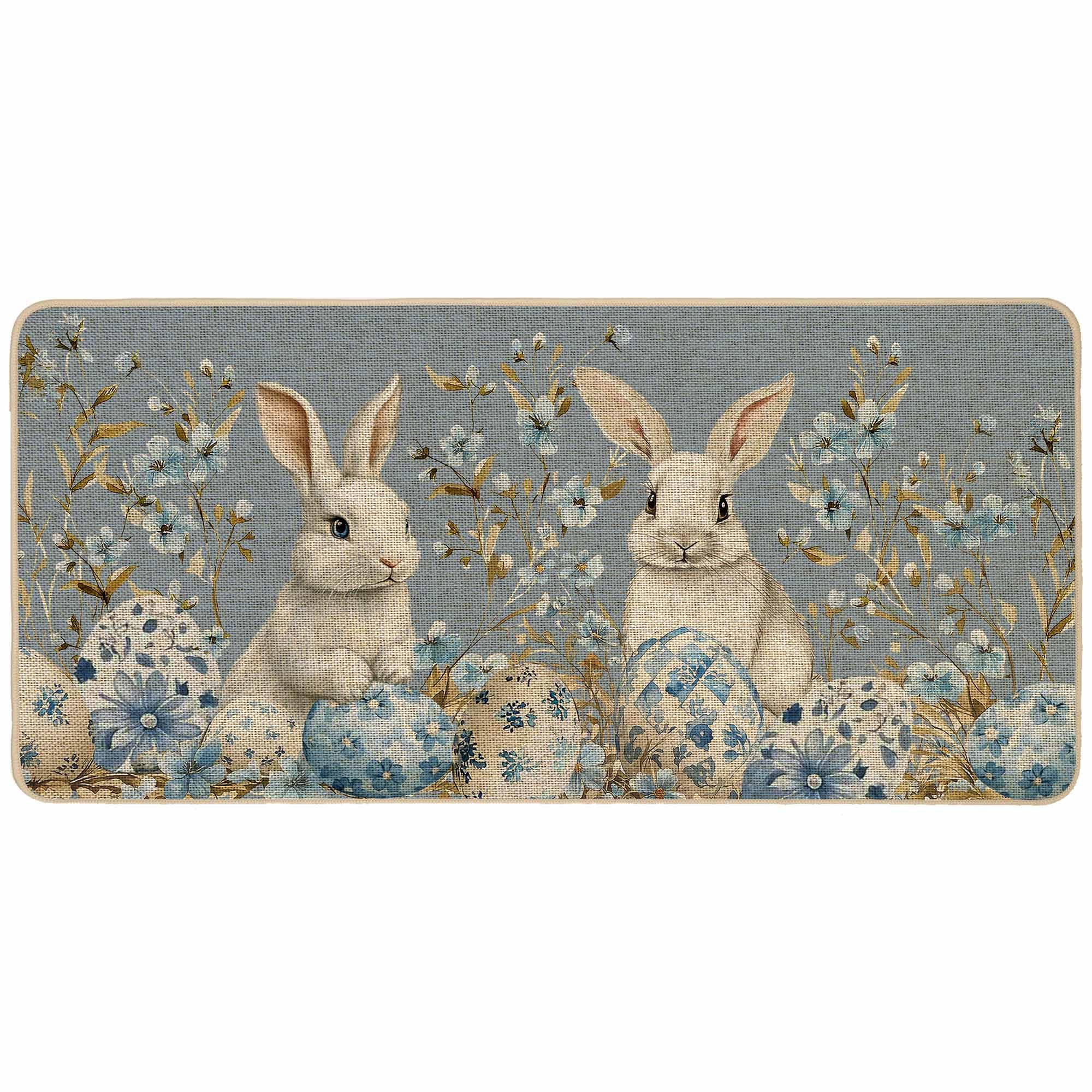 Baccessor Easter Bunny Rabbits doormat in blue traps dirt at the entry.