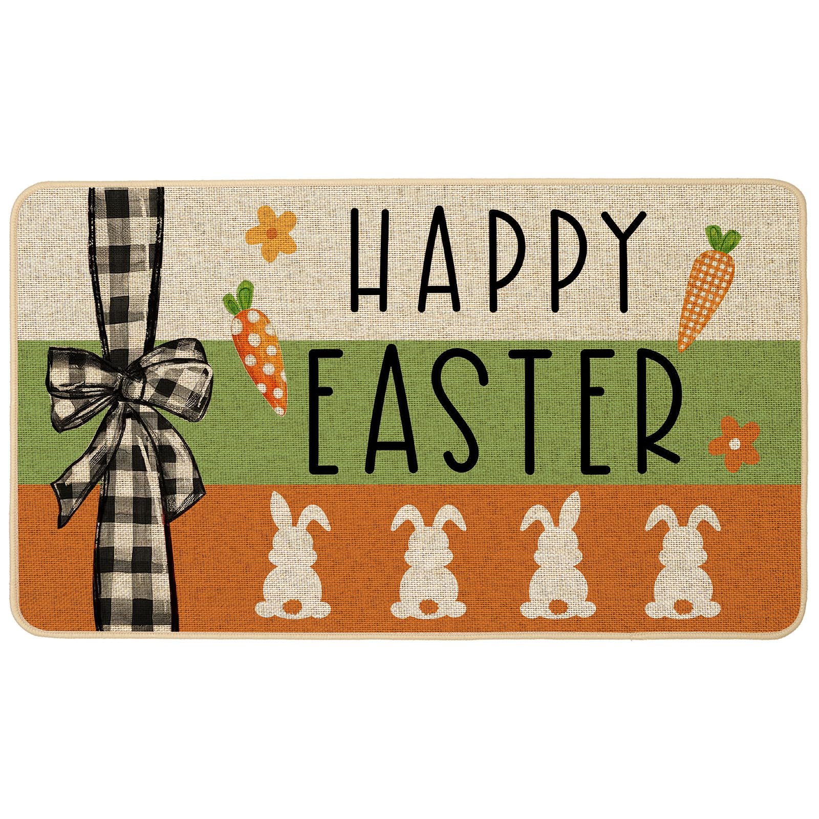 Baccessor Easter carrot bunny bow doormat, 17x29, ideal for porch welcoming indoors or outdoors.