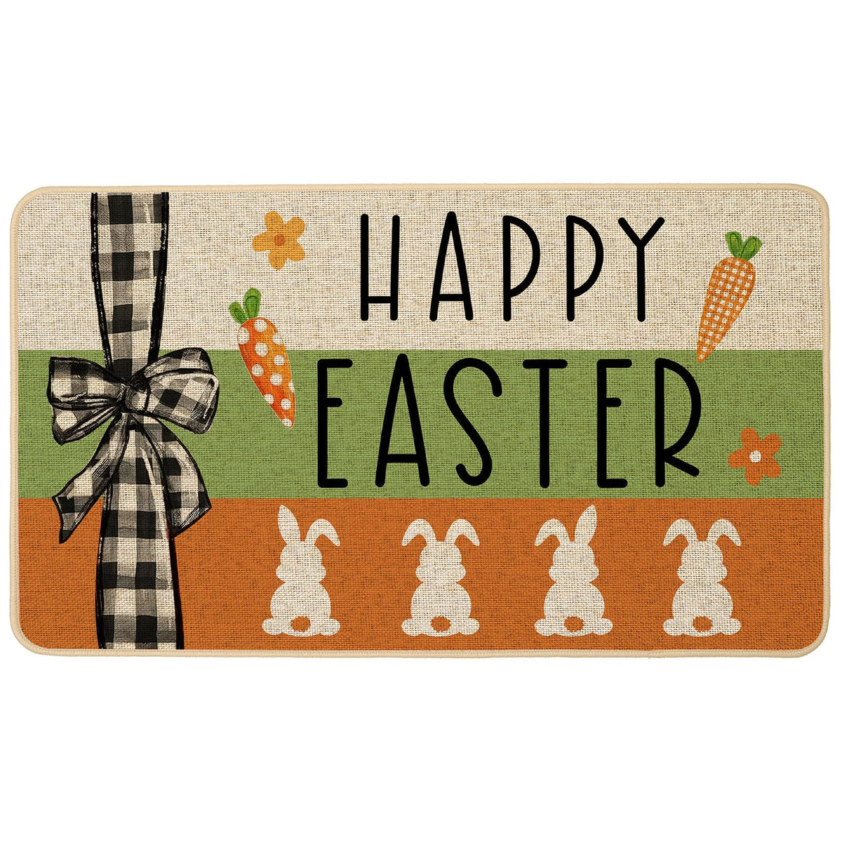 Baccessor Easter carrot bunny bow doormat, 17x29, ideal for porch welcoming indoors or outdoors.