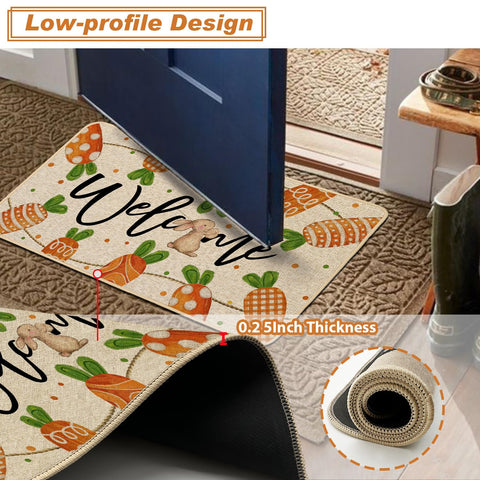 Baccessor Easter carrot bunny door mat 0.25 inch thickness fits under doors smoothly