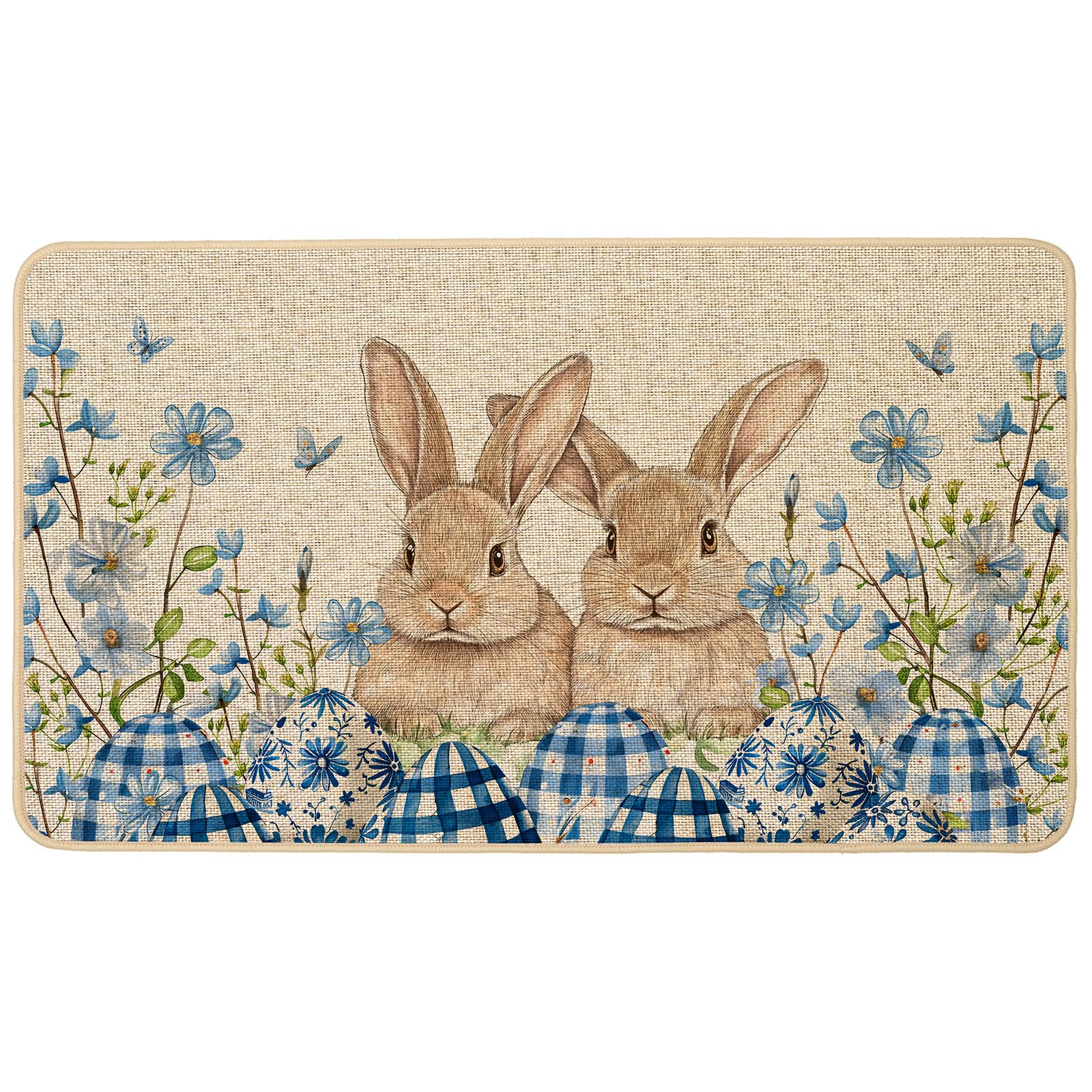 Baccessor Easter doormat with blue eggs and floral pattern for indoor or outdoor welcome.