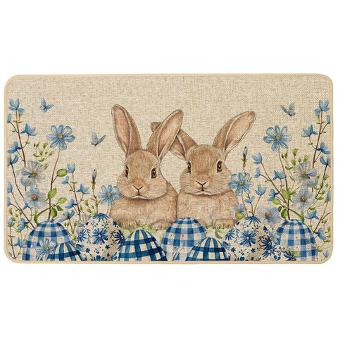 Baccessor Easter doormat with blue eggs and floral pattern for indoor or outdoor welcome.