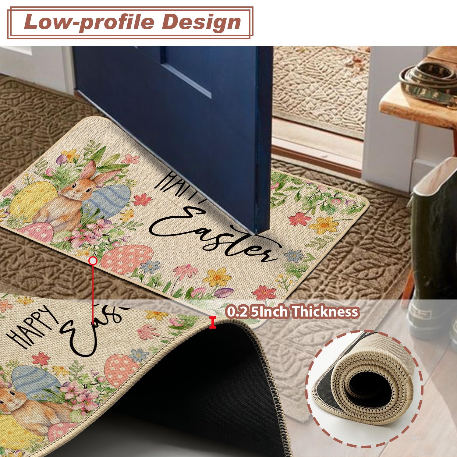Baccessor Easter doormat 17x29 inch fits standard entryways.