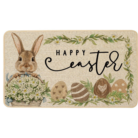 Baccessor Easter doormat with bunny, eggs, and laurel invites guests