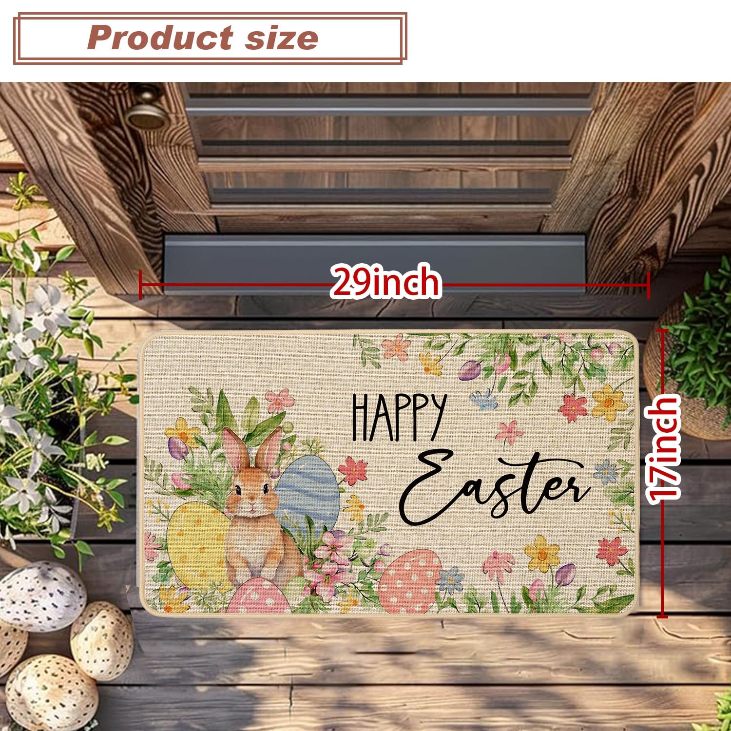 Baccessor Easter doormat with non-slip rubber backing stays in place.