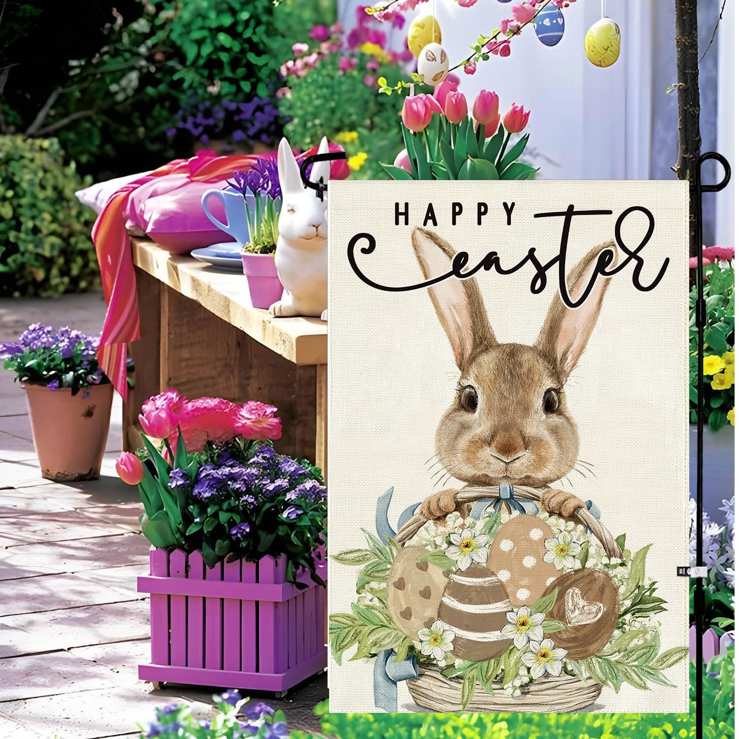 Double-sided print ensures visibility from every angle of your yard.